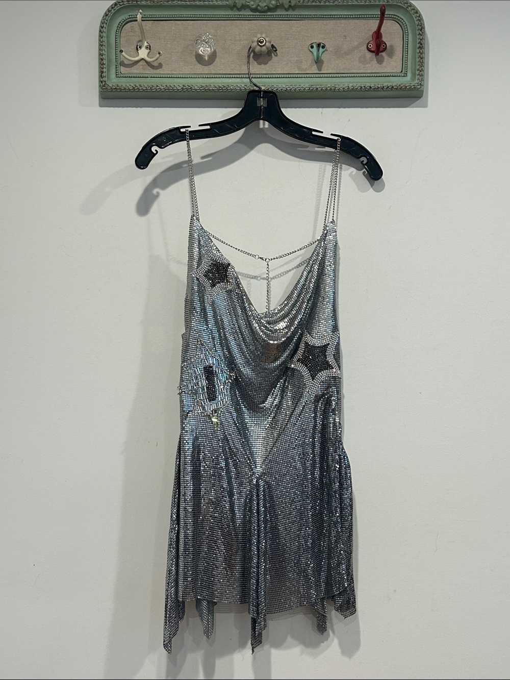Dolls Kill Darker WAVS Chainmail mesh Silver Star Sequin Mini Dress large women